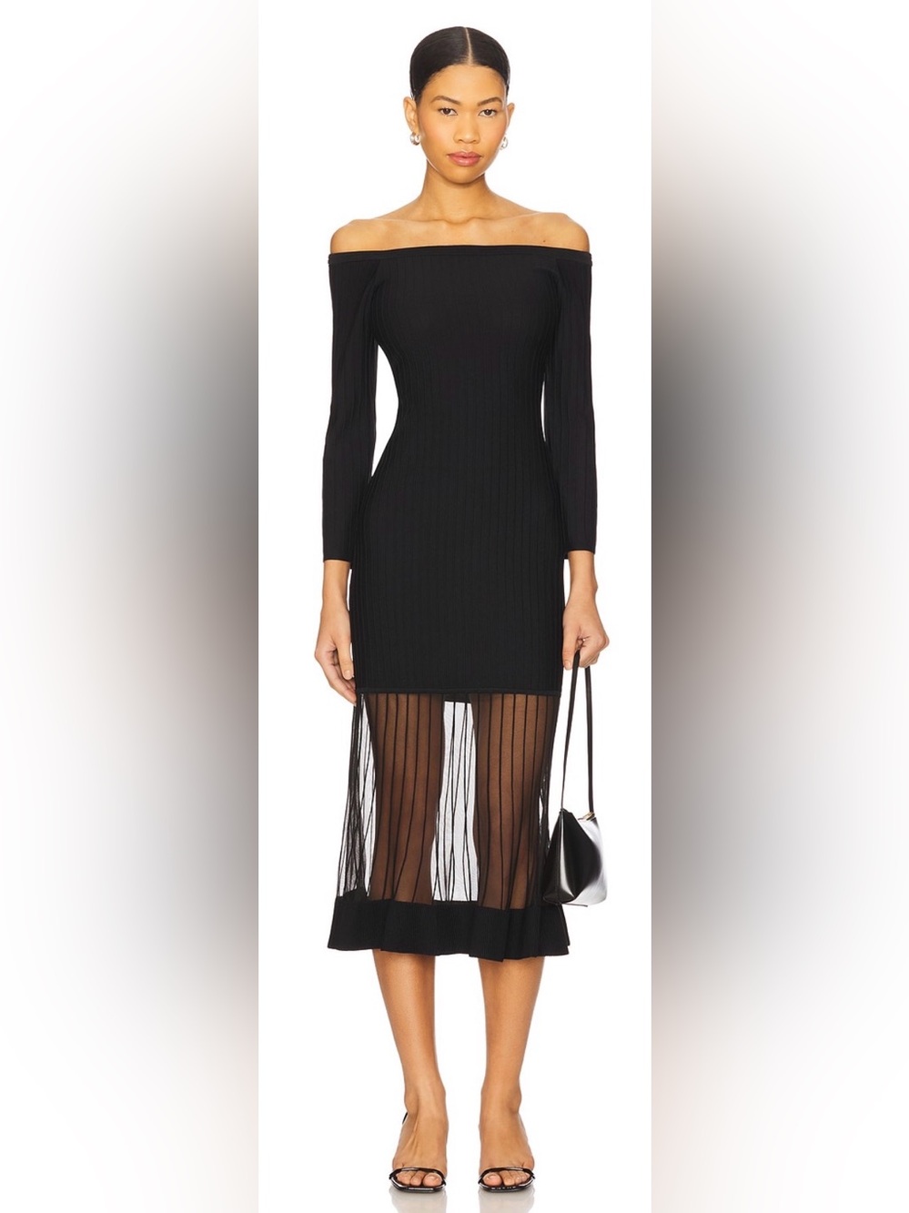 NWT MILLY Ots Sheer Knit Midi Dress Black Size M
